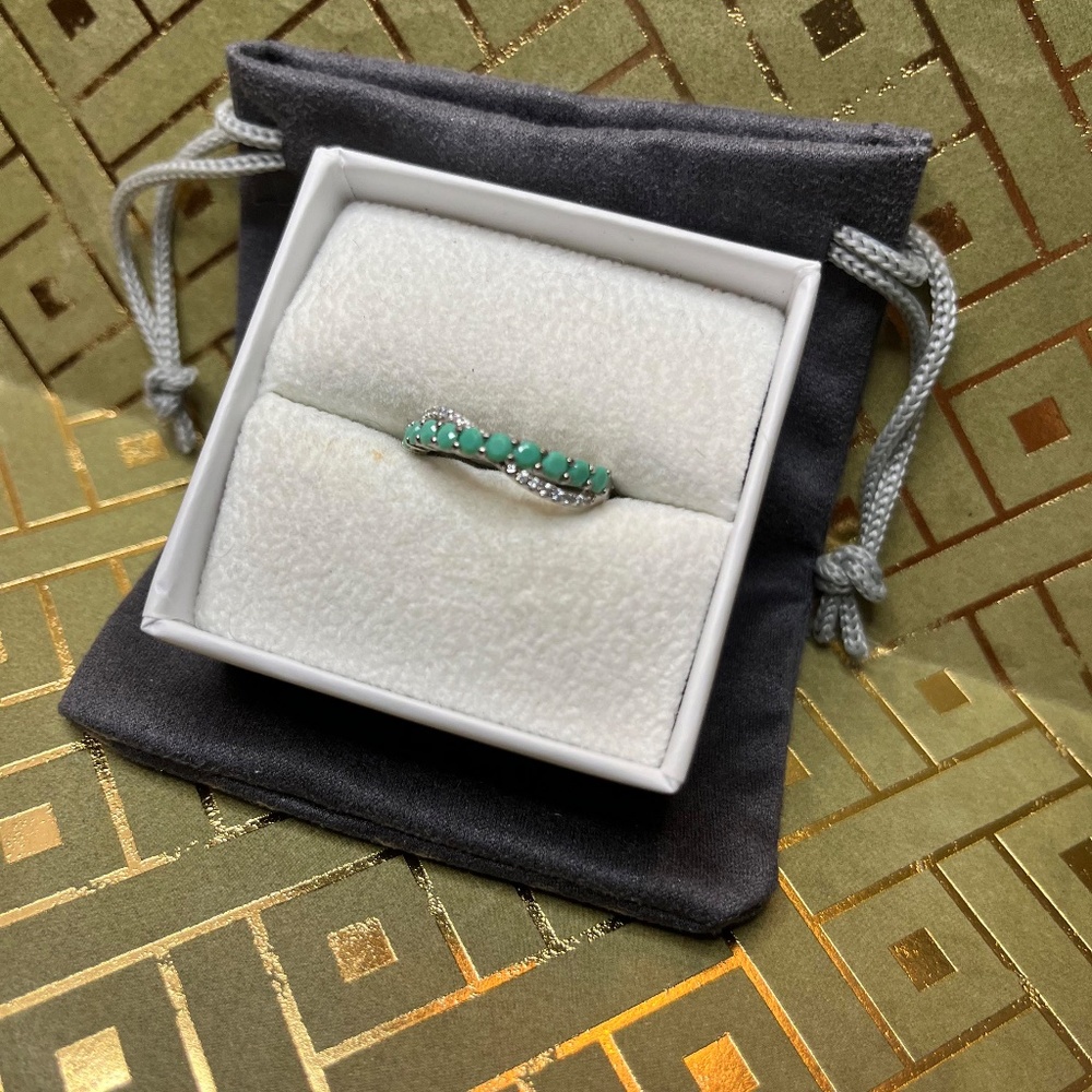 Bomb Party Ring Natural Green Aventurine Cubic Zirconia + Rhodium Plating View 2